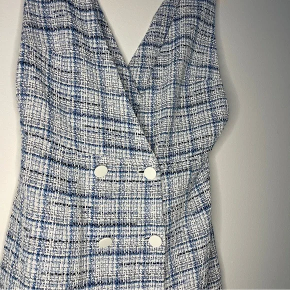 ZARA Blue Tweed Double Breasted Mini Dress Size M | Blogger Favourite - Picture 10 of 12
